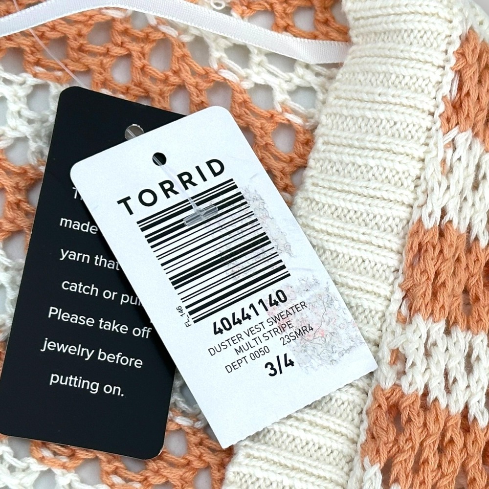 NEW Torrid Duster Sweater Vest Womens 3X 4X Multi Stripe Open Knit Boho Longline - Picture 3 of 8